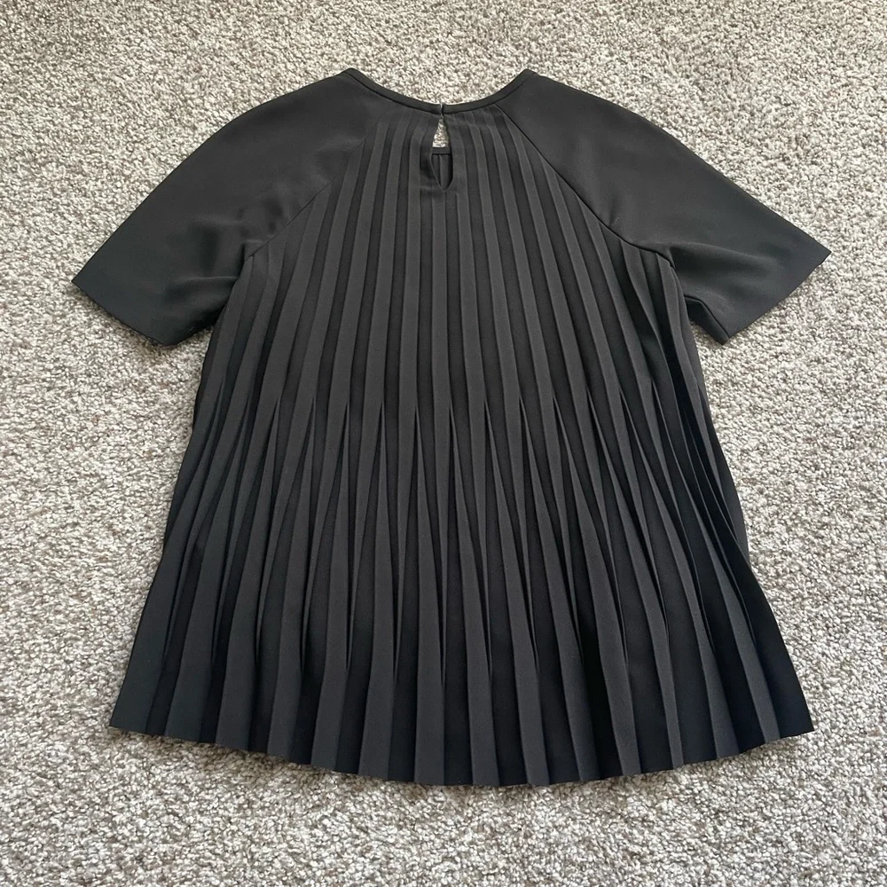 Kate Spade Pleated Crepe Short‎ Sleeve Top Black XS